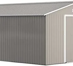 Outsunny 11′ x 13′ Outdoor Storage Shed, Garden Tool Metal Shed with Foundation Kit, Double Lockable Door, Air Vents and Slopings Roofs, for Backyard, Patio, Lawn, Light Grays