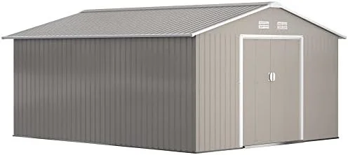 Outsunny 11′ x 13′ Outdoor Storage Shed, Garden Tool Metal Shed with Foundation Kit, Double Lockable Door, Air Vents and Slopings Roofs, for Backyard, Patio, Lawn, Light Grays - Image 4