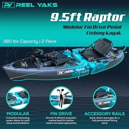 Reel Yaks Raptor Modular Fishing Kayak – 9.5ft Lightweight Sit On Top Kayak for Adults & Youth – Stable & Portable, Ideal Space-Saving Design for Travels – 380lbs Capacity - Image 3