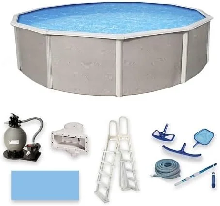 Blue Wave Belize 15-Feet Round 52-Inch Deep 6-Inch Top Rail Metal Wall Swimming Pool Packages - Image 4