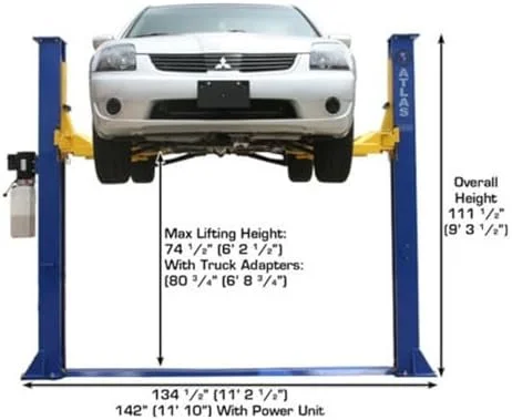 ATLAS Automotive Equipment 9KBPX 2-Post Lift/Hoist, Baseplate Style, 9’6″ Minimum Ceiling Height, 9,000lb Capacity, Symmetric Arms, Dual Hydraulic Chain Drives Cylinders, for Low Ceiling Home Use - Image 2