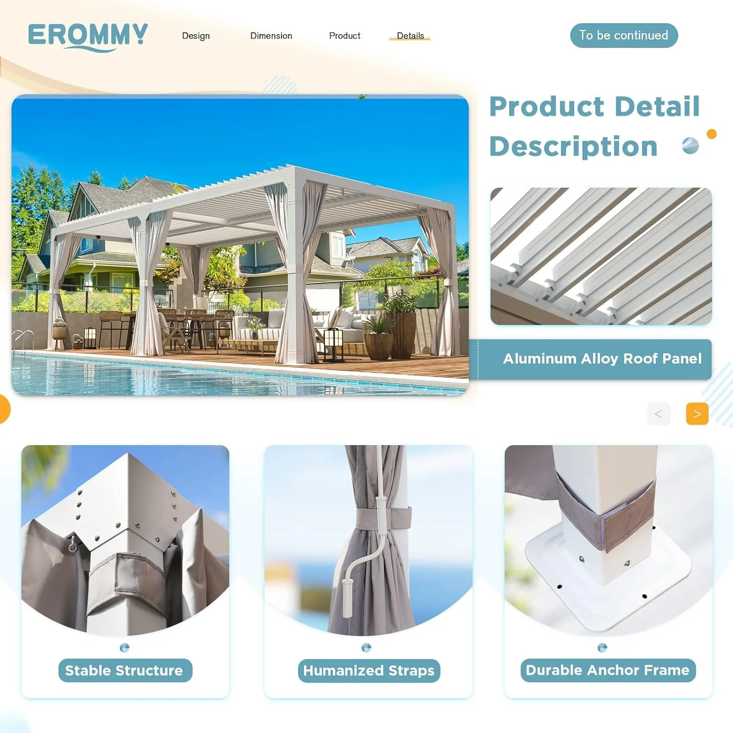 Erommy Outdoor Louvered Pergola Gazebo with Adjustable Aluminum Rainproof Roofs - Image 2