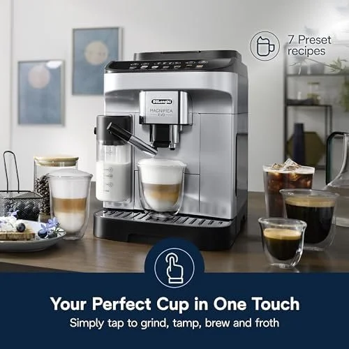 De’Longhi Magnifica Evo Automatic Espresso & Coffee Machine with Auto Milk Frother, Built-in Grinder & Auto-Clean Function – For Latte, Cappuccinos, Americano, Iced Coffee, ECAM29084SB , Silver - Image 4